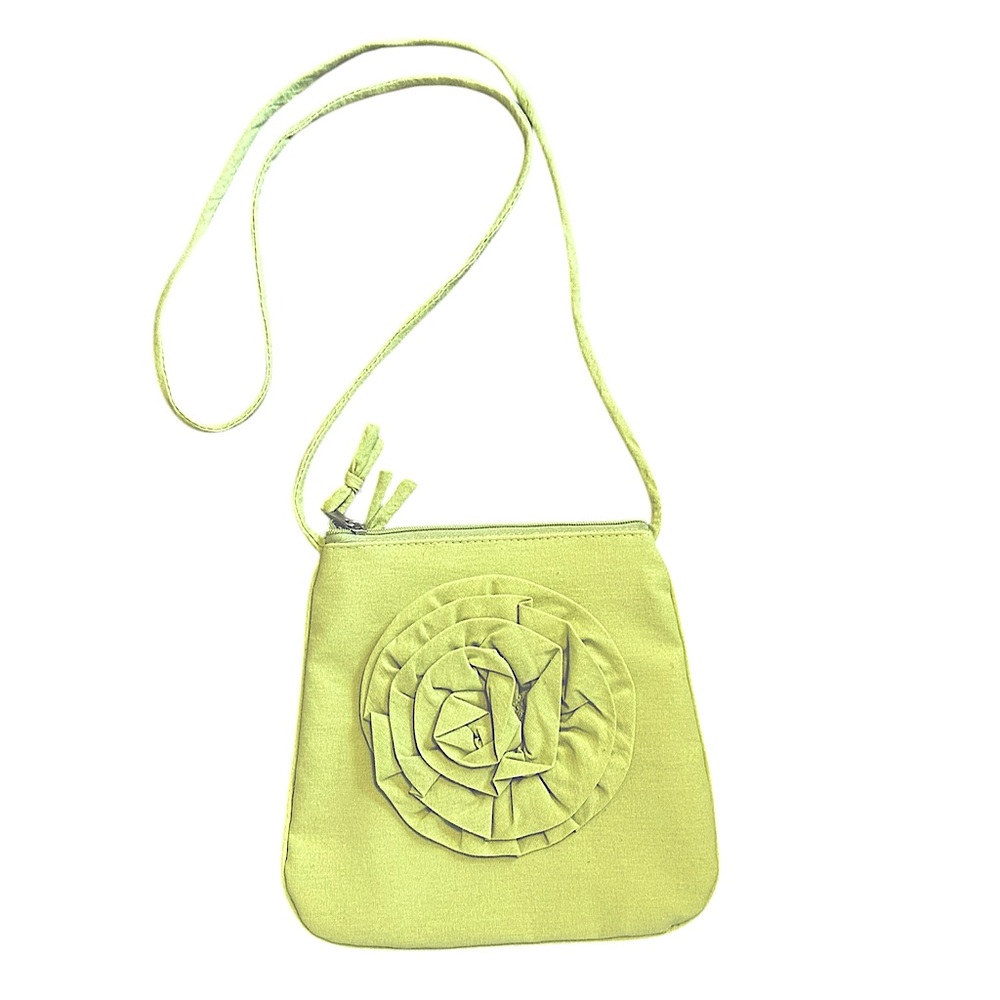 STEM lime green felt crossbody with flower accent and satin lining - NWOT!